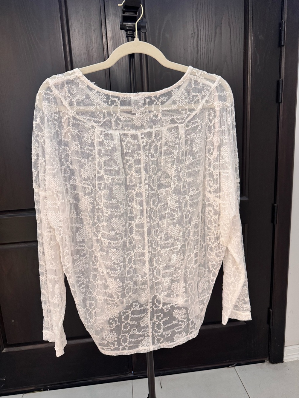 XCVI Sheer Ivory Lace Long Sleeve Top